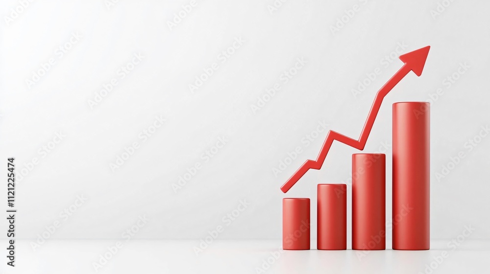 Poster growing red bar graph with an upward trend on a minimalistic background.