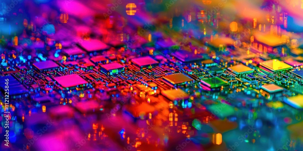 Poster Colorful image of a computer chip