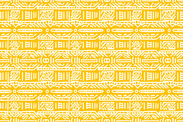Seamless tribal african yellow and white pattern background