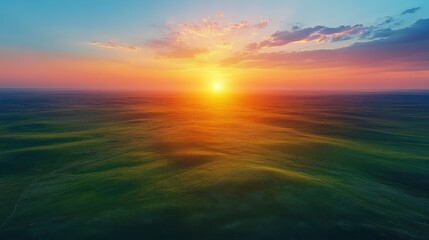 Obraz premium Stunning Sunset Over Rolling Hills with Vibrant Colors and Dramatic Sky, Capturing the Serene Beauty of Nature in a Peaceful Landscape