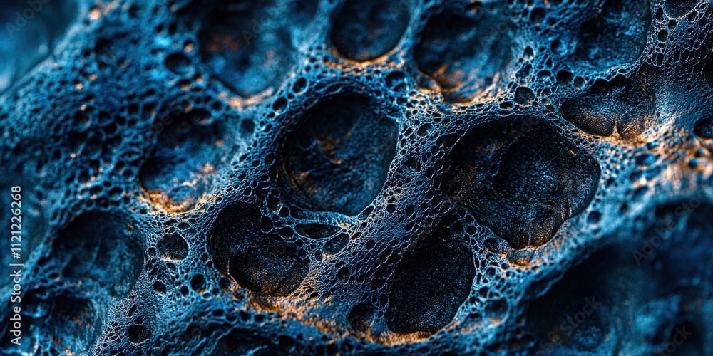 Poster Blue and yellow blob with many small holes