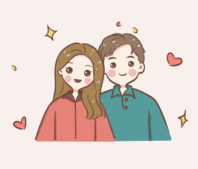 Young loving smiling couple man and woman. Couple Love Cute Vector