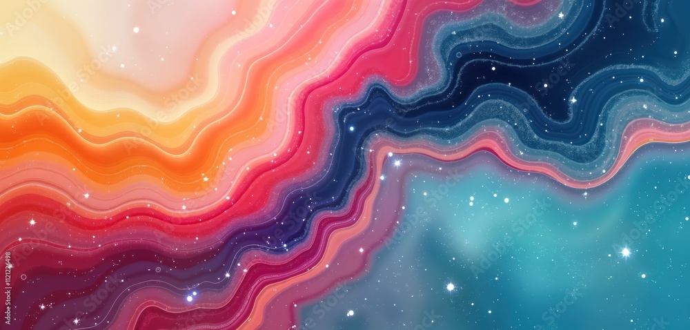 Poster abstract illustration featuring fluid wavy lines, colours. holographic marble effect with grunge tex