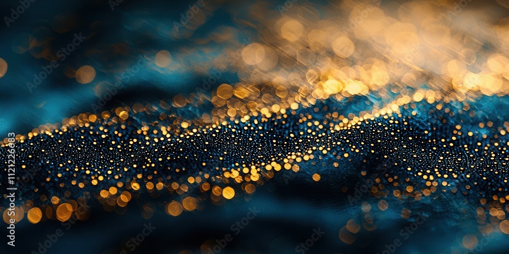 Poster blue and gold sparkly background with a lot of small gold dots