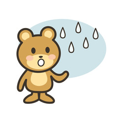 ポツポツと小雨が降ってきたので空を見上げるかわいいくまさんのイラスト