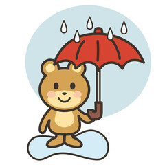 雨の日に傘を差すかわいいくまさんのイラスト