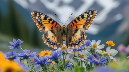 Obraz premium Serene Mountain Scene with Wildflowers and Bubbling Brook