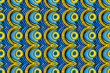 Seamless blue and yellow african wax cloth style pattern
