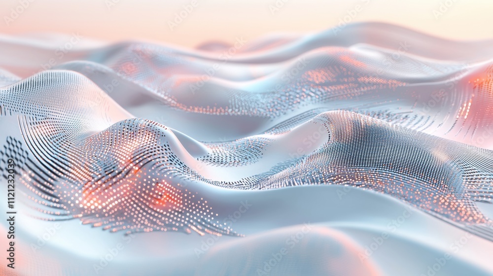 Poster conceptual art futuristic 3d render of digital wave simulation in abstract landscape
