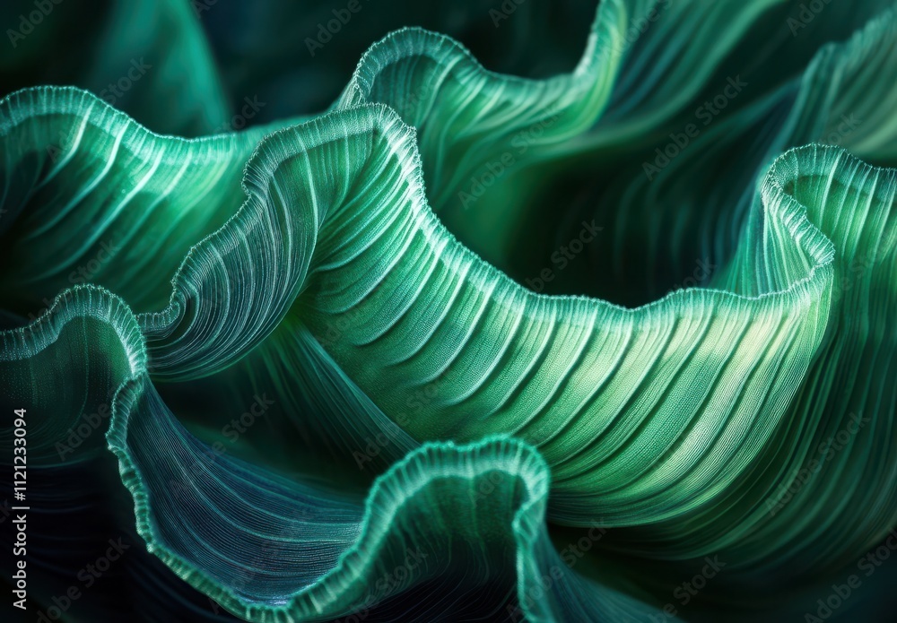 Poster close-up of intricate green leaf texture reflecting light, showcasing natural patterns and delicate 