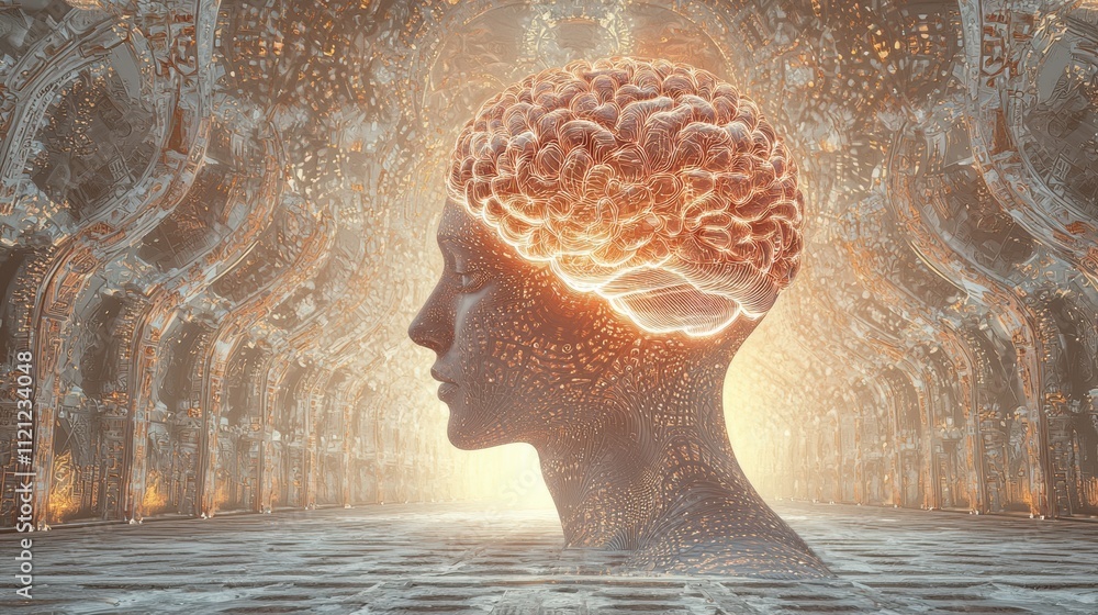 Poster surreal environments exploring cognitive horizons through digital brain art