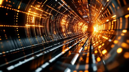 Dynamic light tunnel with bright orange patterns creating an immersive visual effect during high-speed movement