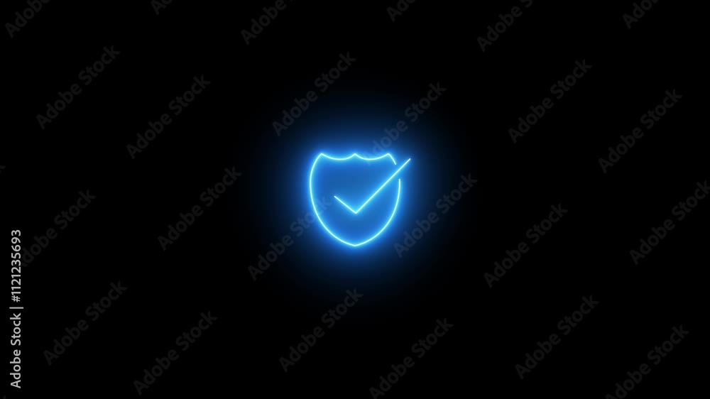 Poster neon shield with check mark icon isolated.digital shield concept. security and safety evolution.glow