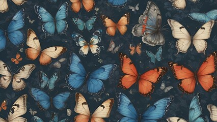 Seamless vintage butterfly pattern background 