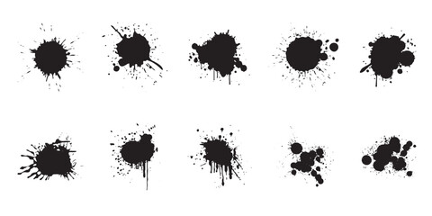 Set of paint splashes, Ink blots urban street style, blobs, Artistic texture of ink splatter stains, stroke vector set, Isolated vector illustration	