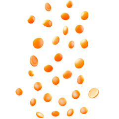 orange lentils falling in random arrangement