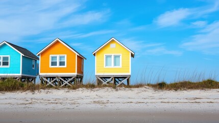 Colorful beach houses on stilts protecting from rising tides