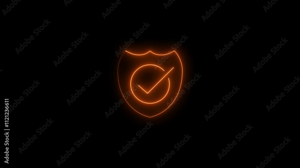 Poster neon shield with check mark icon isolated.digital shield concept. security and safety evolution.glow