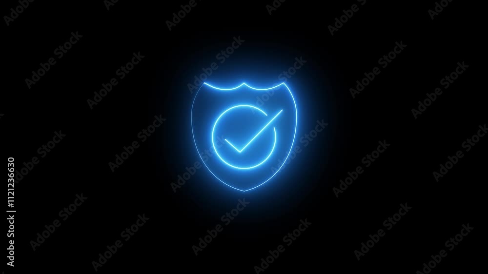 Poster neon shield with check mark icon isolated.digital shield concept. security and safety evolution.glow