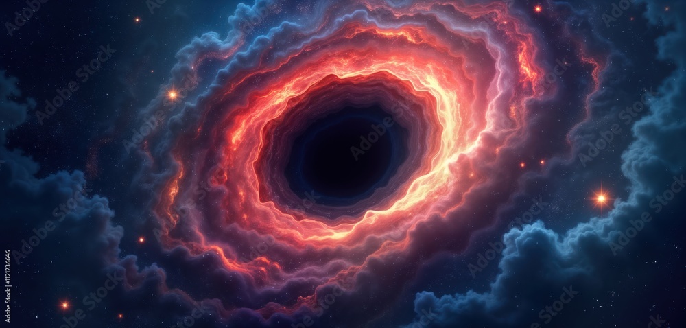 Poster abstract starry space wallpaper. colorful nebulae swirl around black hole. stars twinkle in dark spa
