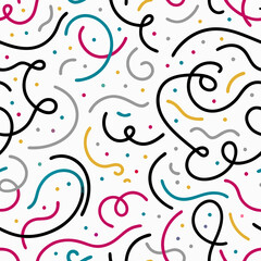 Colorful confetti and ribbon seamless pattern.