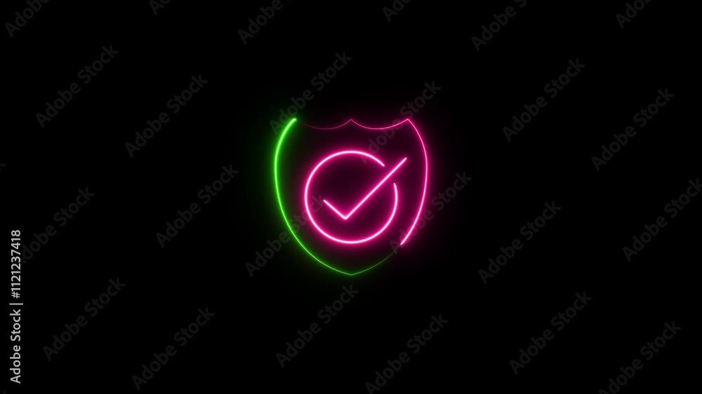 Poster neon shield with check mark icon isolated.digital shield concept. security and safety evolution.glow