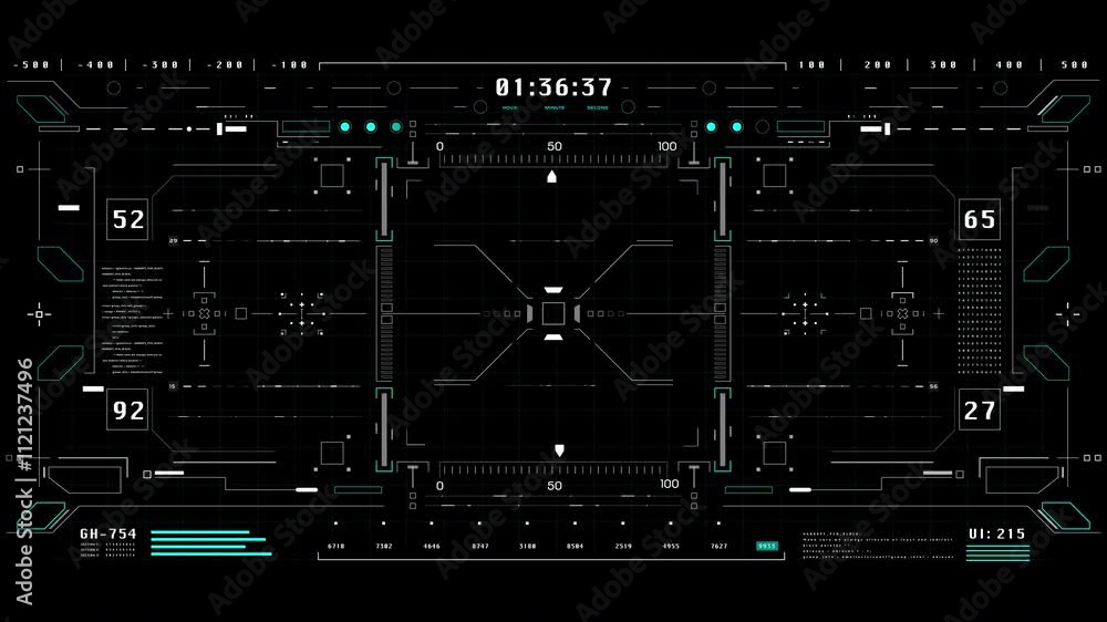 Poster HUD futuristic high tech digital screen. Virtual reality display interface monitoring technology 4K motion.