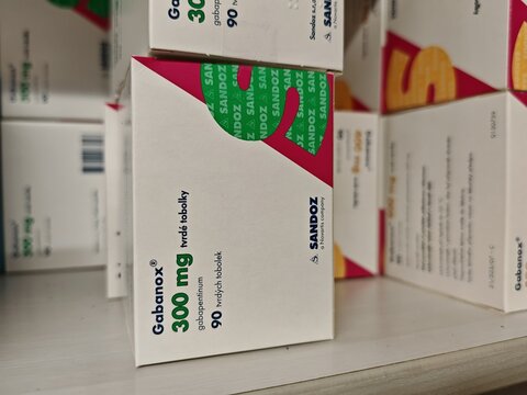 Prague,Czech republic-December 7 2024: GABANOX box of medication with Gabapentin active substance by Pfizer,used for treatment of Epilepsy,Neuropathic pain,Anxiety disorders	
