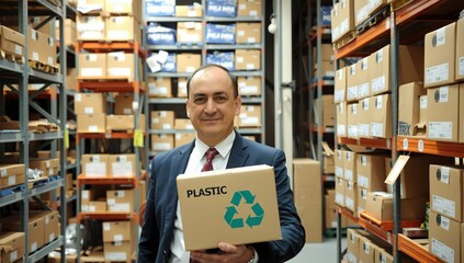 Environment, box with recyclable plastic sign, storage. Generative AI