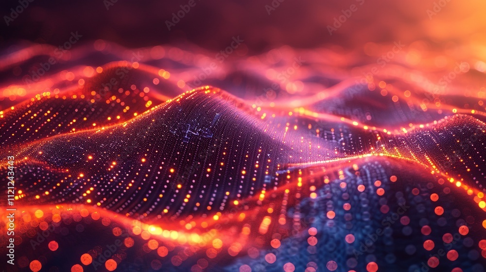 Aufkleber abstract digital wave with glowing particles, generative ai.