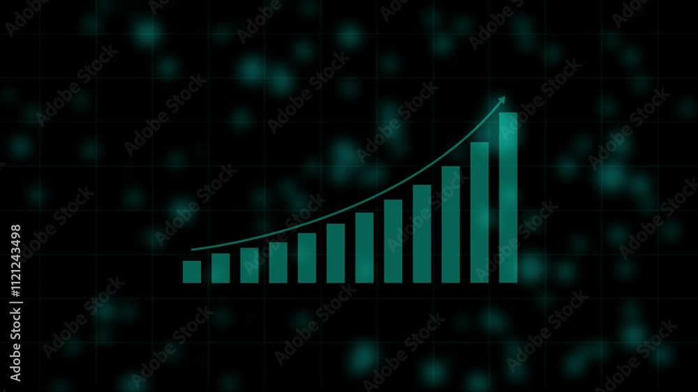 Poster 4k hud graph with rising up arrow and bar stats.analyzes a graph of stock market or growth business 