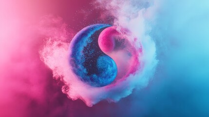 Vibrant Colorful Yin Yang Abstract Smoke, Mesmerizing Colorful Artwork, Digital Dynamic Design Poster