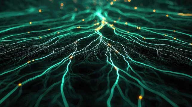 Abstract representation of neural networks with glowing lines and nodes conveying concepts of technology and connection