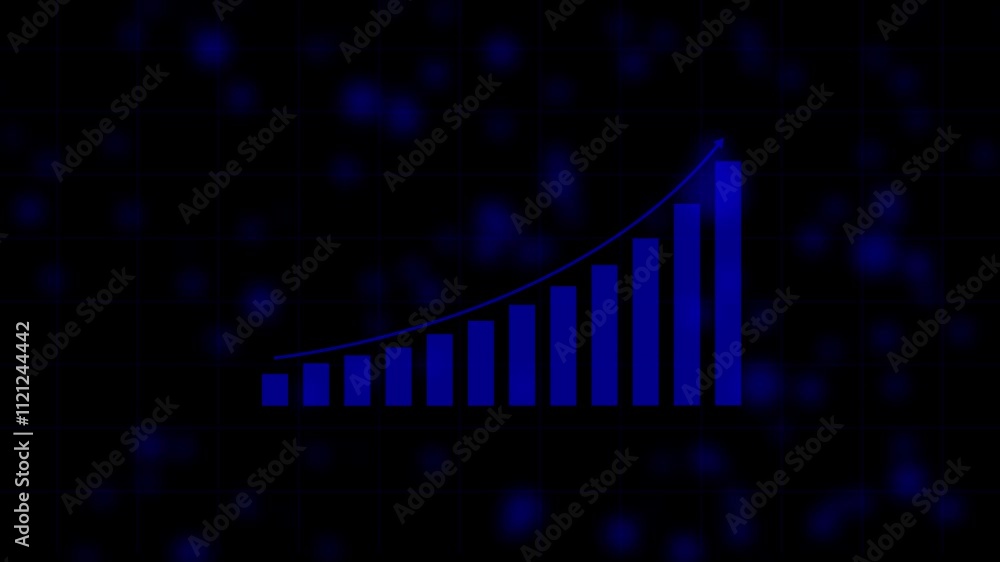 Poster 4k hud graph with rising up arrow and bar stats.analyzes a graph of stock market or growth business 