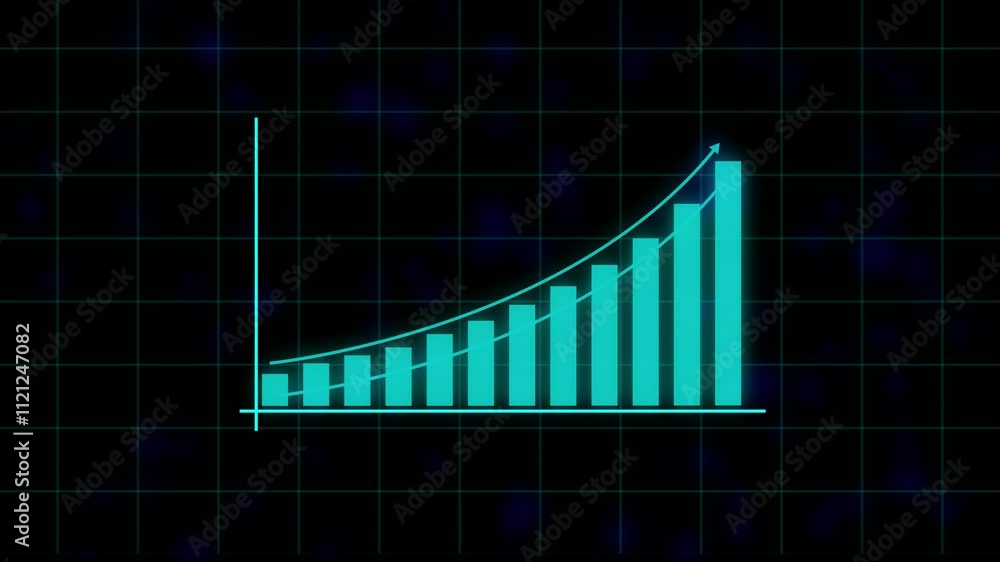 Aufkleber 4k hud graph with rising up arrow and bar stats.analyzes a graph of stock market or growth business 
