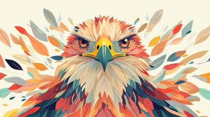 Obraz premium Majestic eagle portrait surrounded by colorful leaves nature scene artistic illustration close-up