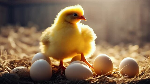 yellow chicken hatching from egg bird alone animal baby broken chick farm fledgling hairy 