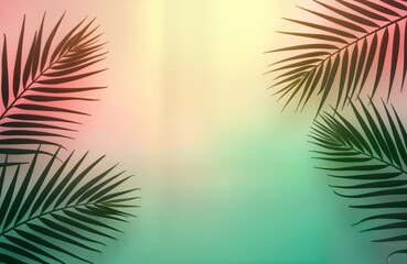 Fototapeta premium Pastel gradient background with palm leaves silhouettes. Summery tropical style. Minimalist design. Vivid colors. Abstract pattern. Ideal for summer themes. Suitable for social media posts, prints,