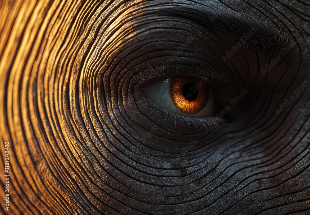 Poster intricate close-up of a textured eye with striking orange iris, revealing unique patterns and depth 