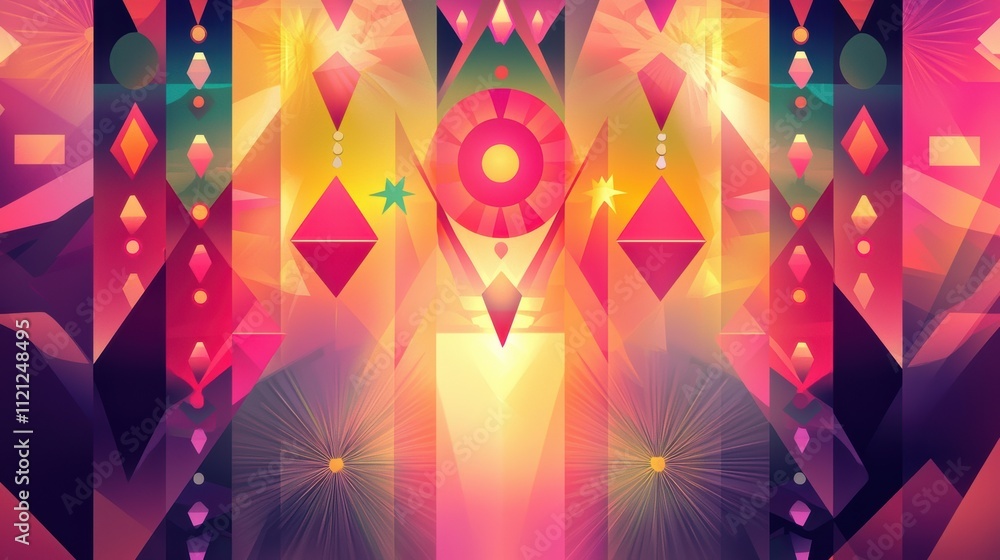 Poster dynamic abstract art composition digital creation colorful geometric shapes vibrant design
