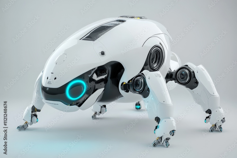 Poster Futuristic robotic creature with advanced features displayed on a plain background