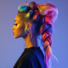 Bold and vibrant hair transformation shines under artistic lighting with a stylish braid