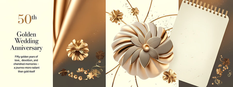 Luxurious 50th wedding card with classic typography and floral patterns