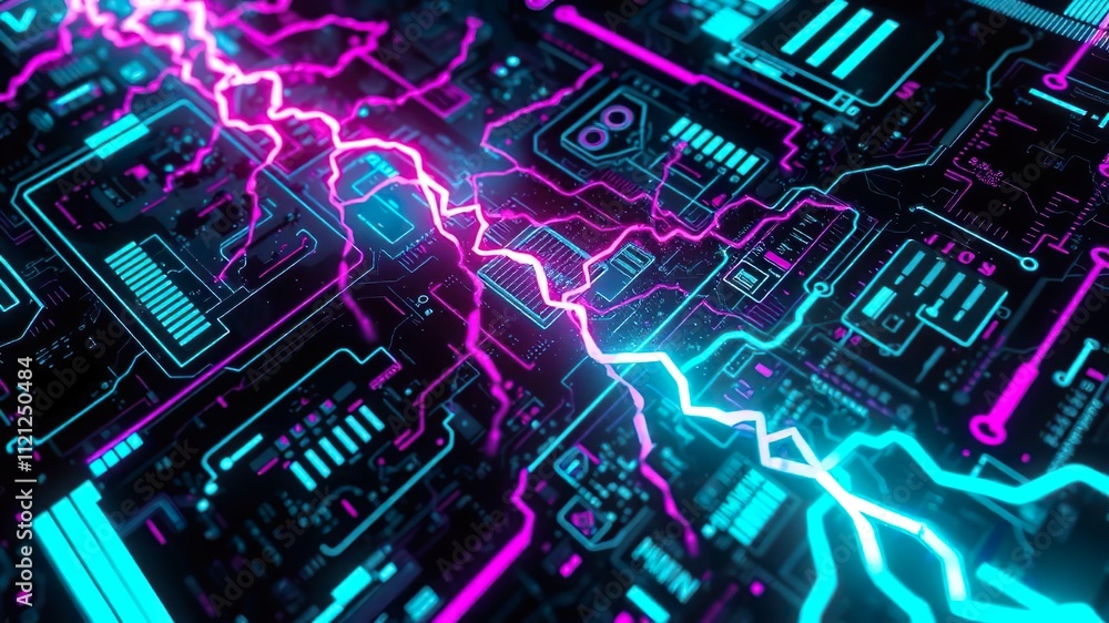 Aufkleber blue electronic circuit board with intricate patterns and glowing lights representing technology and