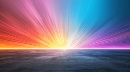 Obraz premium Vibrant sunrise with colorful rays extending over calm waters.