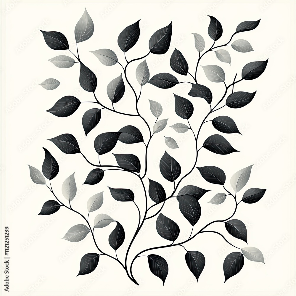 Poster elegant black and white leafy branches creating a minimalist design on a soft cream background