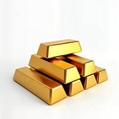 Stacked gold bars on transparent background. Investment symbol of wealth, financial success. Illustrative display of gold bullion. Pyramid shape of precious metal bars. Illustration of gold ingots.