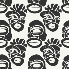 Seamless pattern with minimalist contemporary portrait surreal face