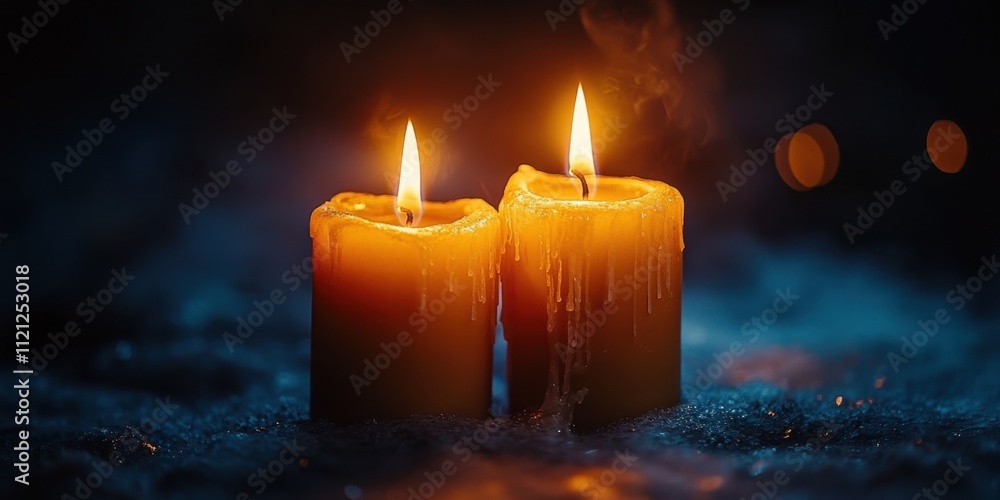 Poster warm candlelight illuminates a tranquil setting, creating an intimate atmosphere with flickering fla