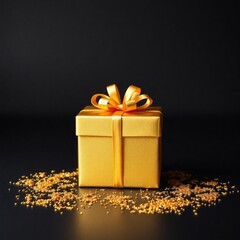 golden gift box with ribbon